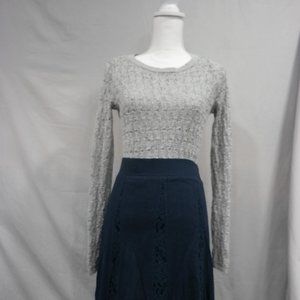 Loft X-Small Heather Gray Open Knit Highlow Sweater